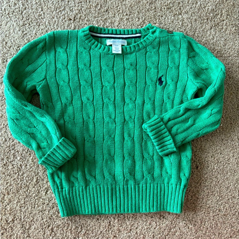 - Polo Ralph Lauren Toddler Green Cable Knit Sweater Long Sleeve Size 24mo